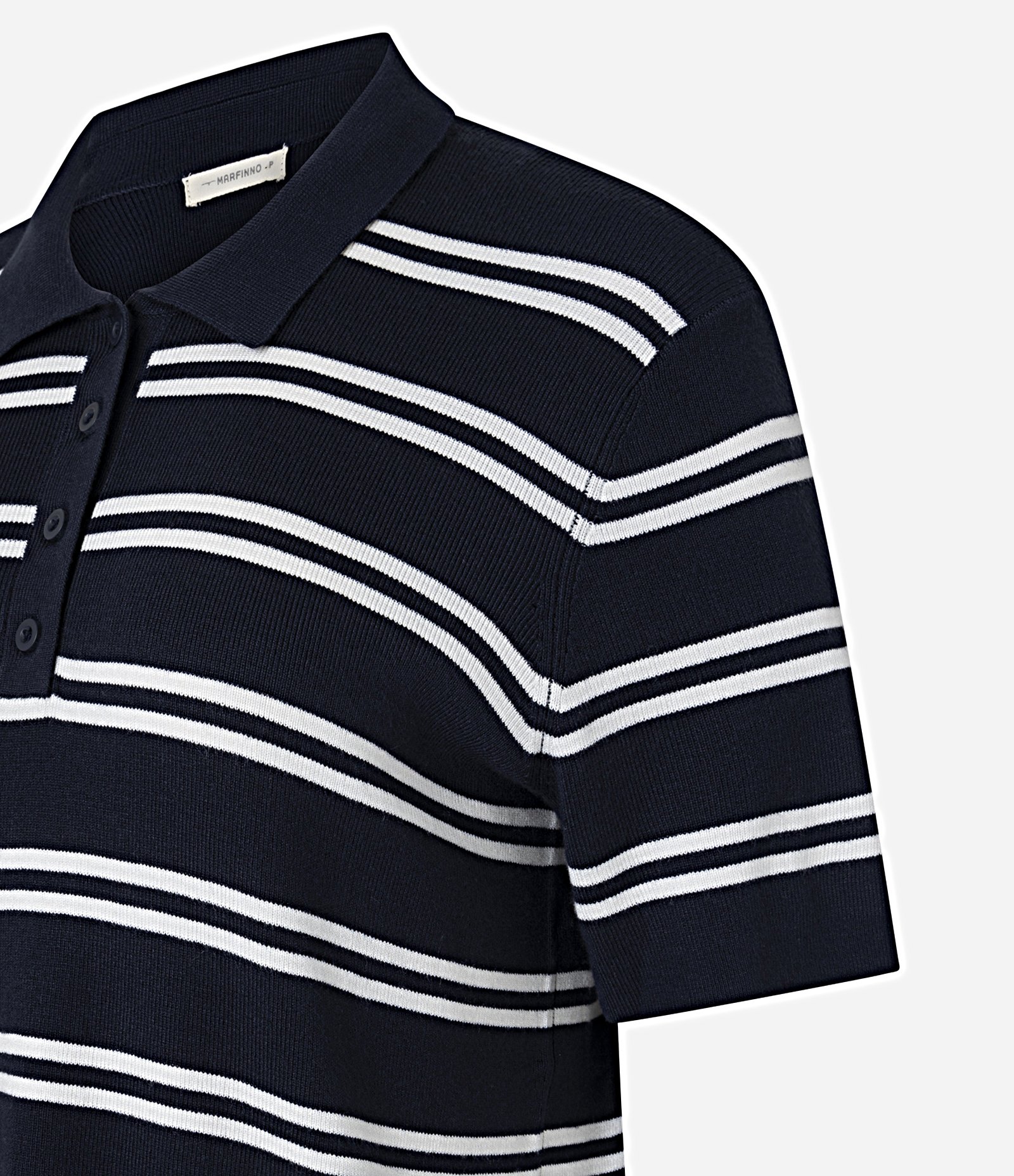 Blusa em Tricô com Gola Polo e Estampa Listrada Azul 7