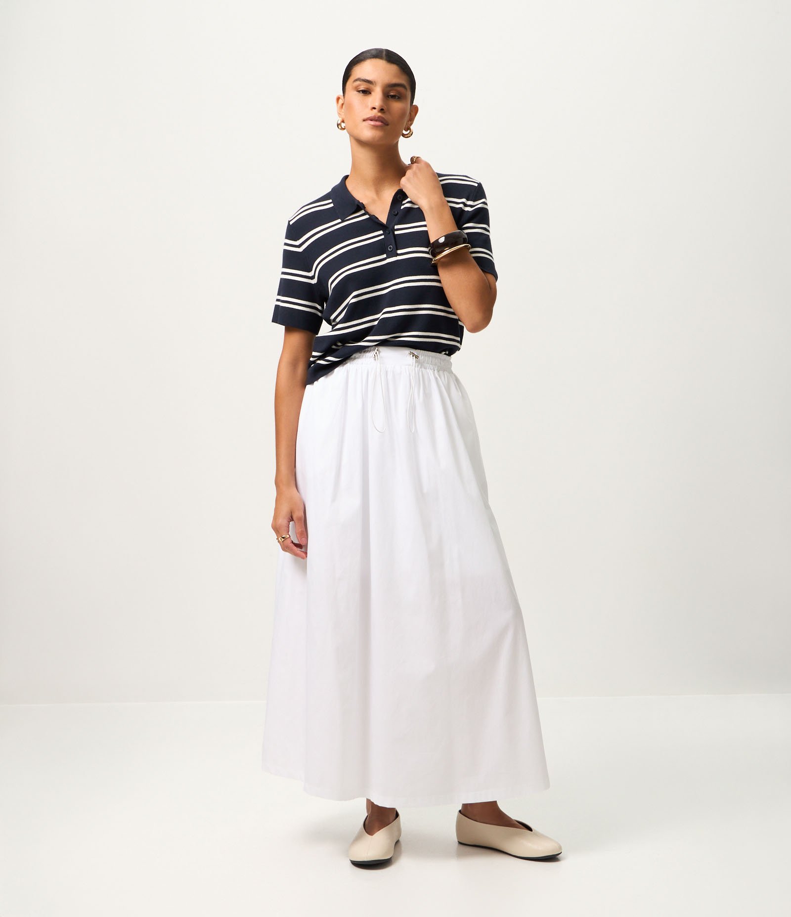 Blusa em Tricô com Gola Polo e Estampa Listrada Azul 3