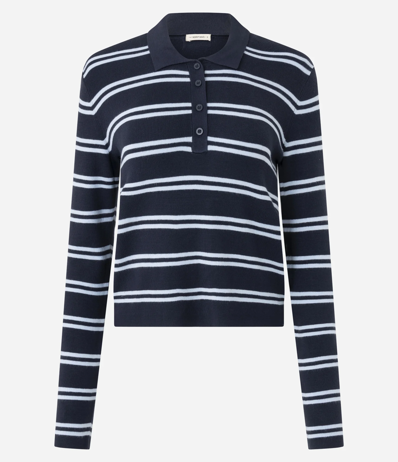 Blusa em Tricô com Estampa Listrada e Gola Polo Azul 5
