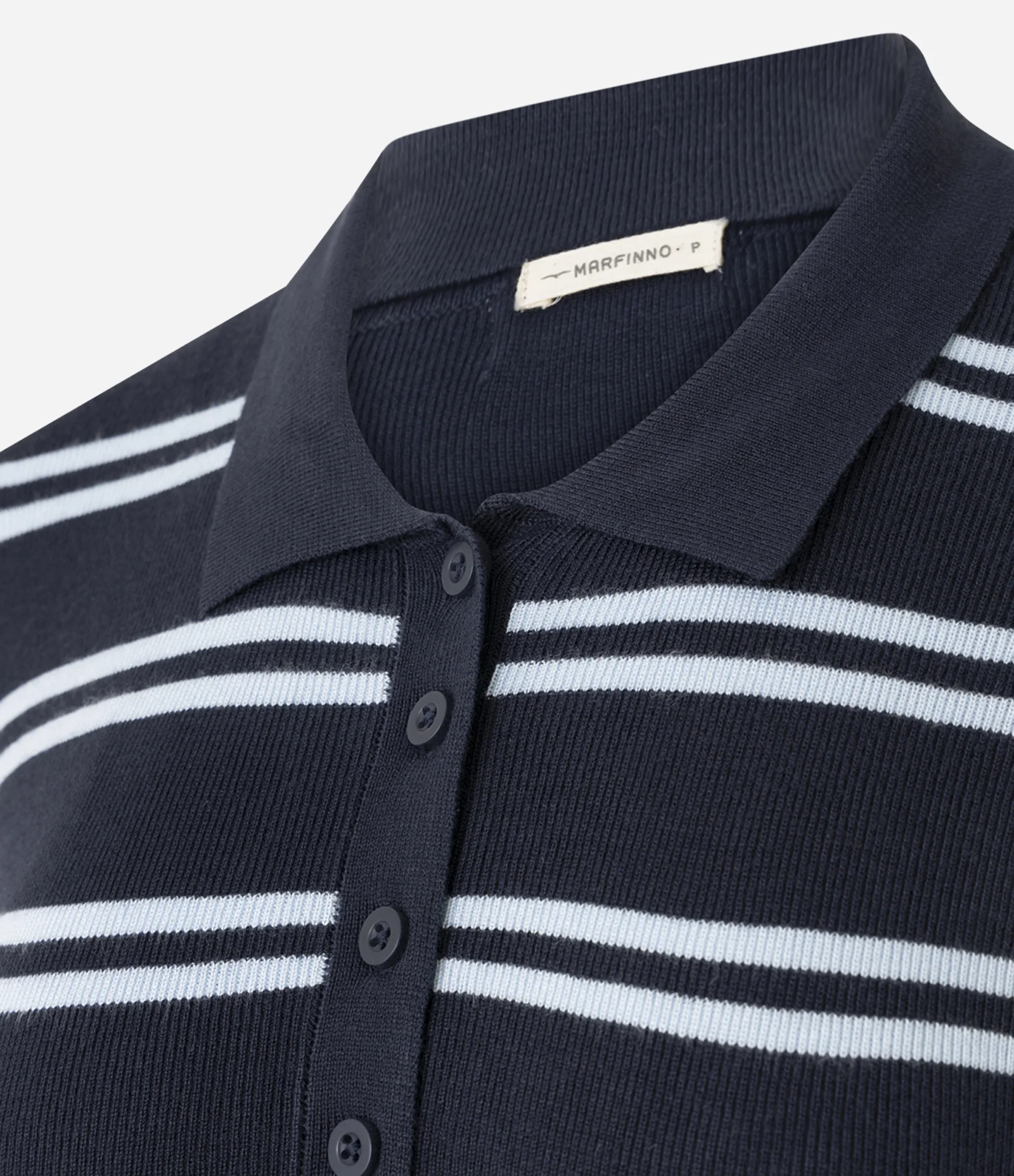 Blusa em Tricô com Estampa Listrada e Gola Polo Azul 6