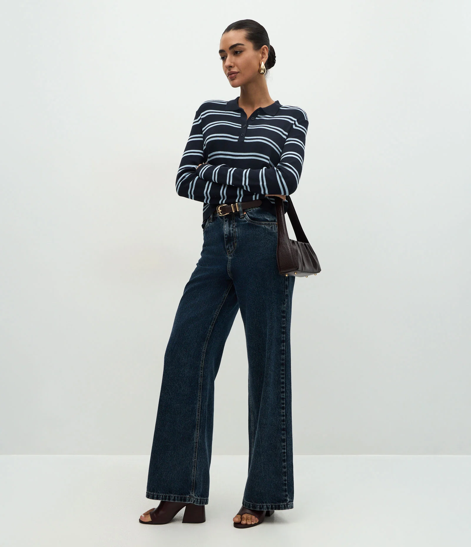 Blusa em Tricô com Estampa Listrada e Gola Polo Azul 2