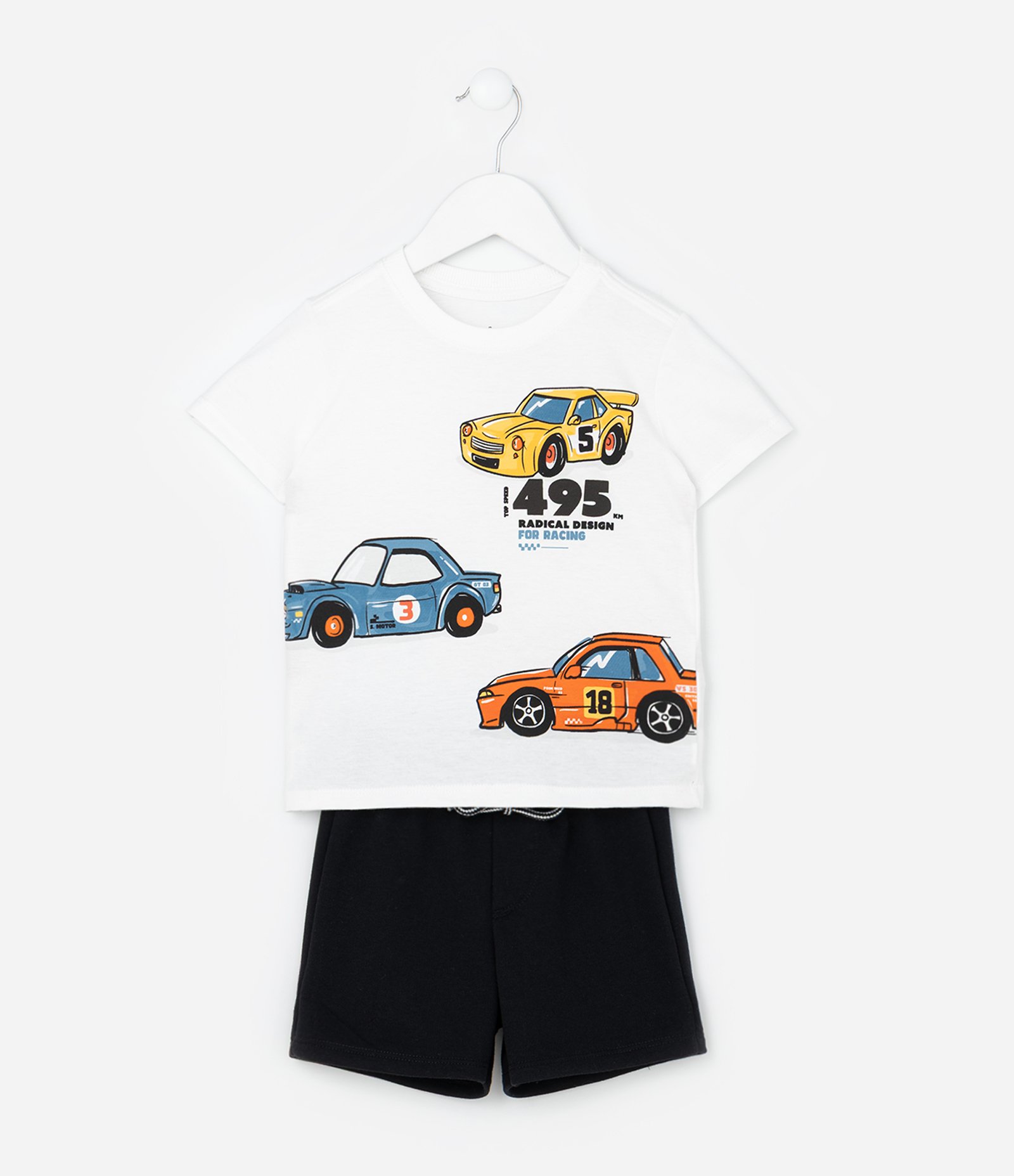 Conjunto Infantil em Algodão com Estampa de Carros - Tam 1 a 6 Anos Branco/Preto 1