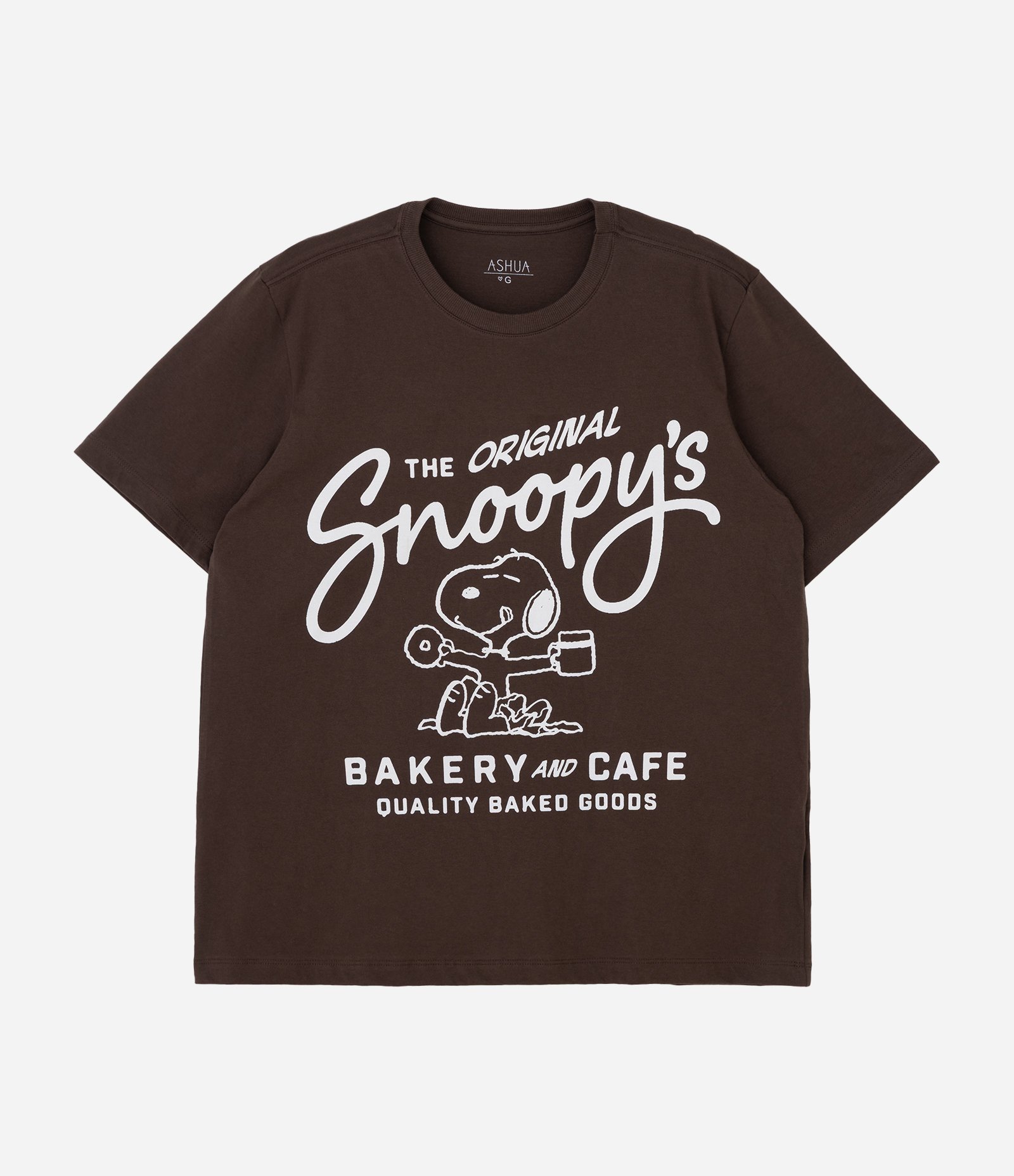 Camiseta Alongada em Algodão com Estampa Snoopy Curve & Plus Size Marrom 4