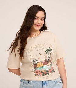 Camiseta Alongada em Algodão com Estampa Paradise Curve & Plus Size