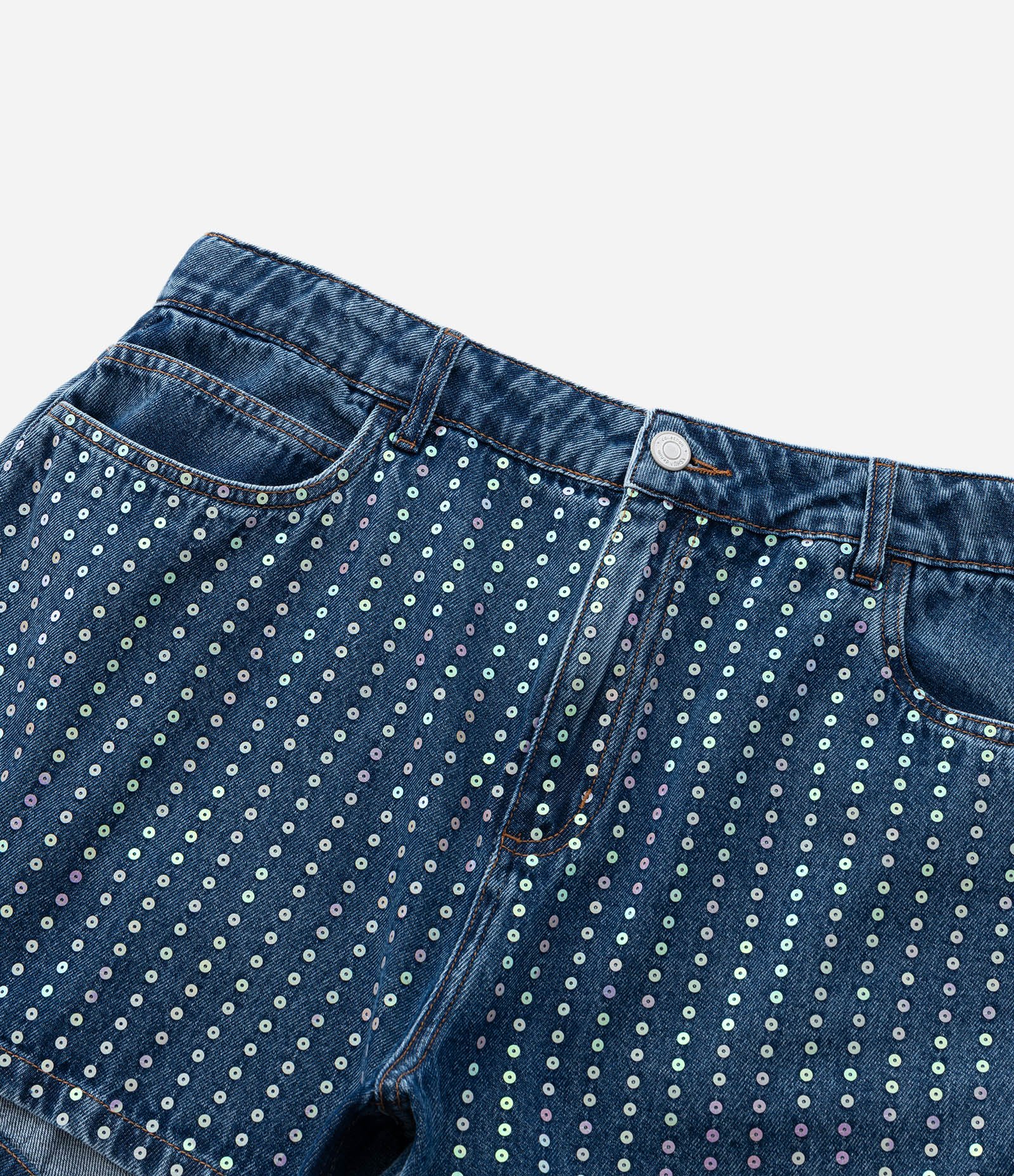 Short Mom em Jeans com Paetês Curve & Plus Size Azul 10