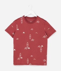 Camiseta Infantil Regular com Estampa de Mini Ícones de Praia - Tam 5 a 14 Anos