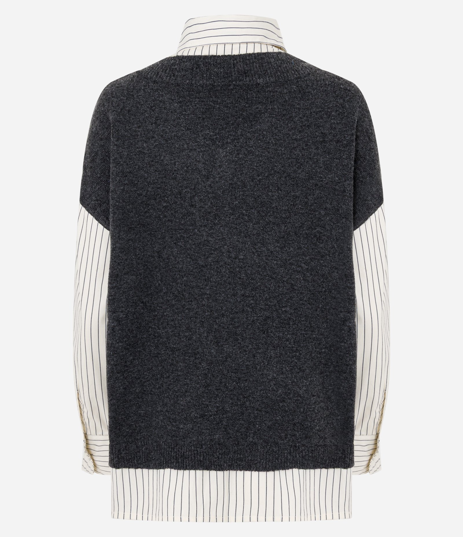 Camisa Alongada com Colete em Tricô Sobreposto Cinza/Off White 8