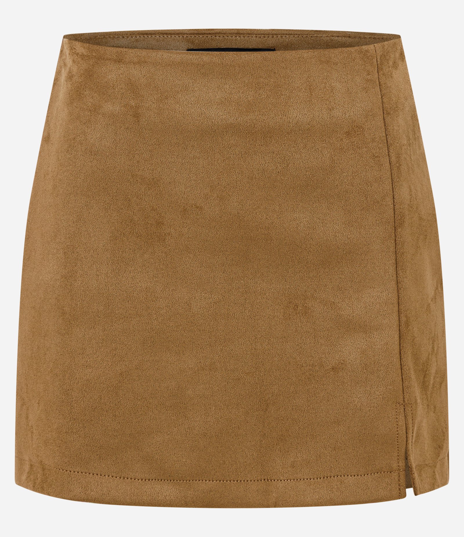 Short Saia Curto em Suede com Fendinha Caramelo 4