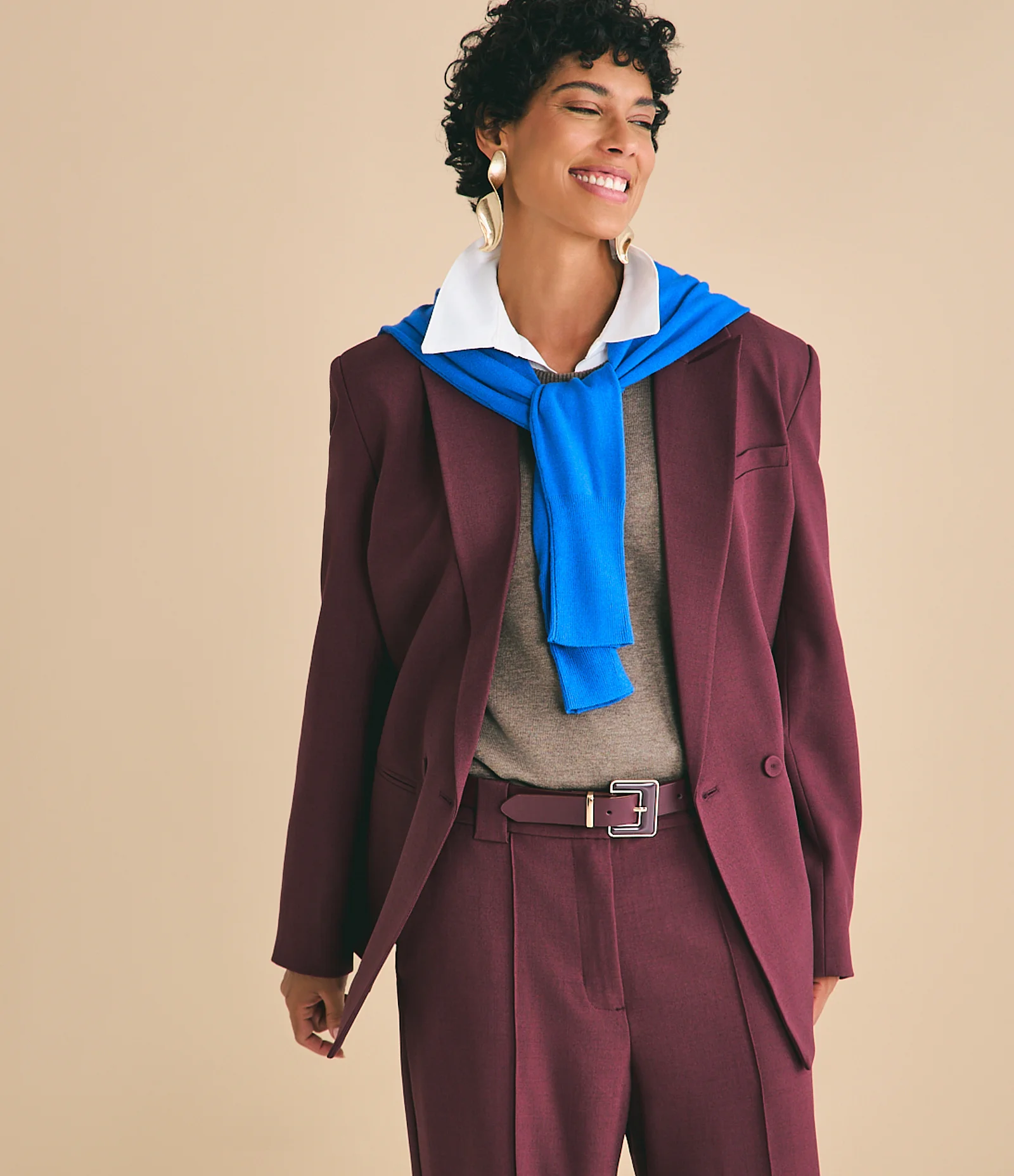 Blazer Oversized Alfaiatado com Fechamento Transpassado Bordô 1