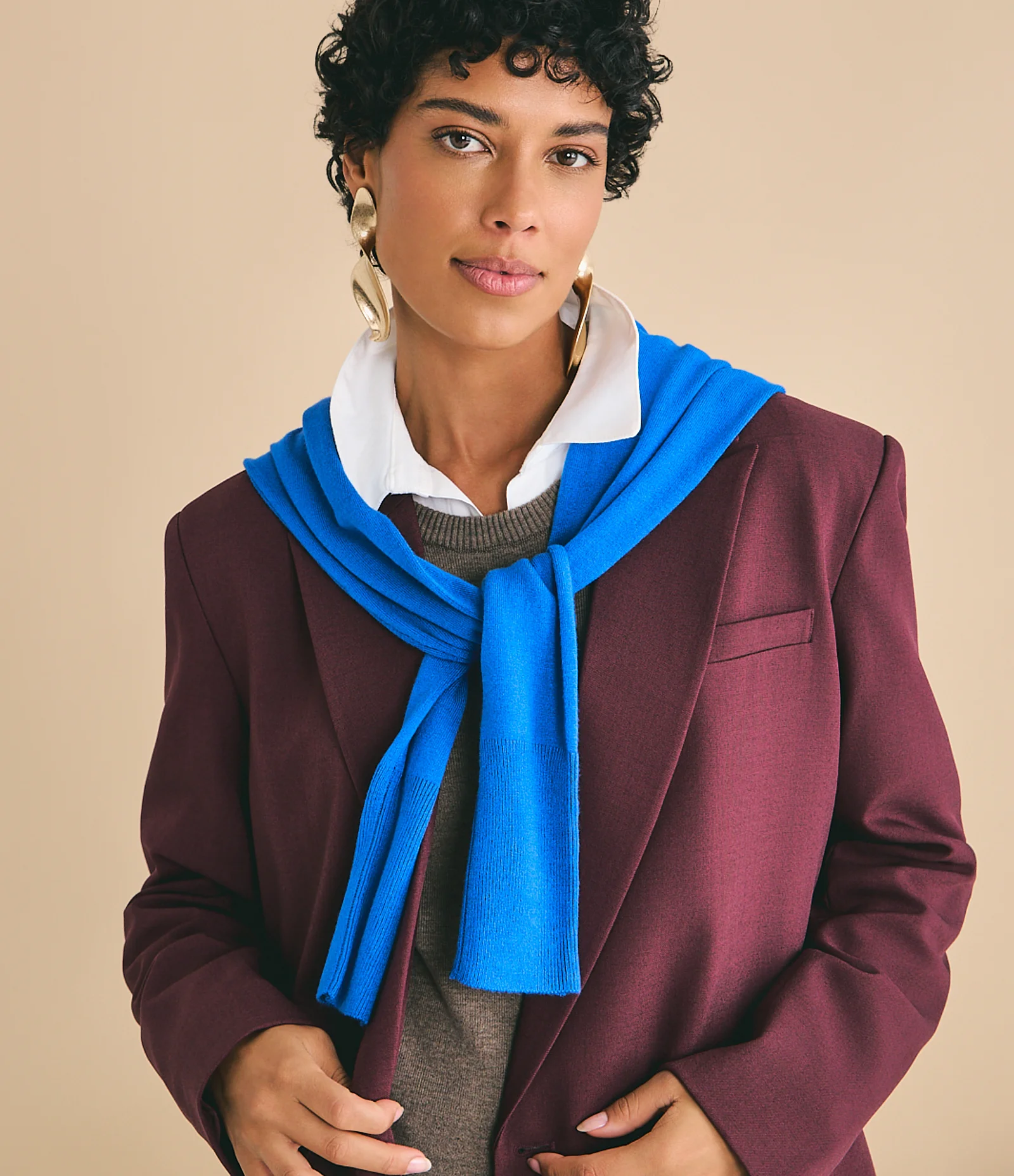 Blazer Oversized Alfaiatado com Fechamento Transpassado Bordô 2