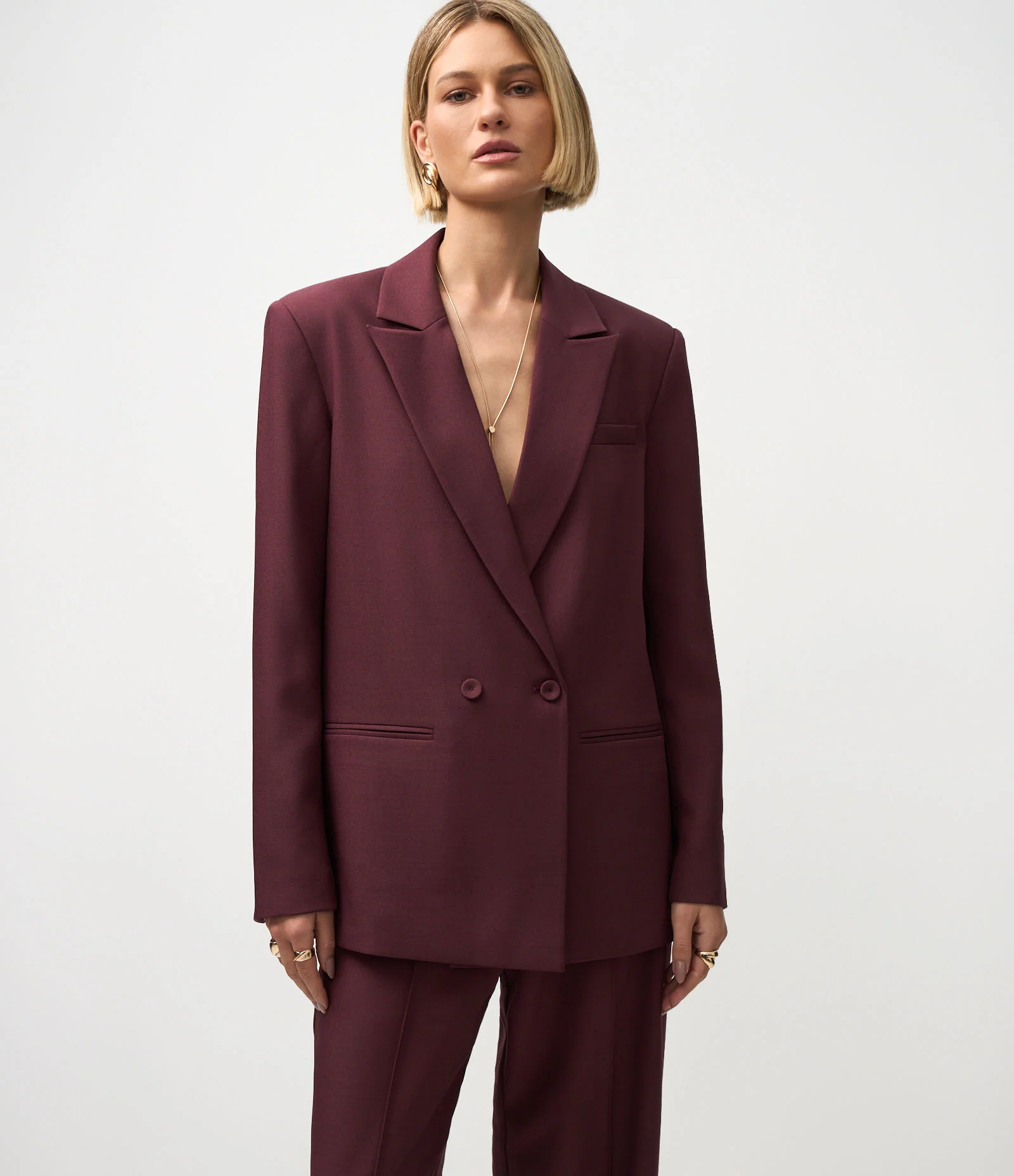 Blazer Oversized Alfaiatado com Fechamento Transpassado Bordô 3