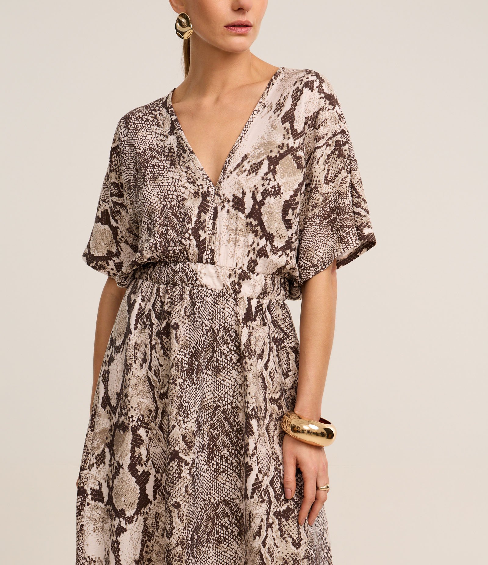 Vestido Evasê Longo em Crepe com Estampa Serpente Multicores 4