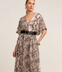 Vestido Evasê Longo em Crepe com Estampa Serpente