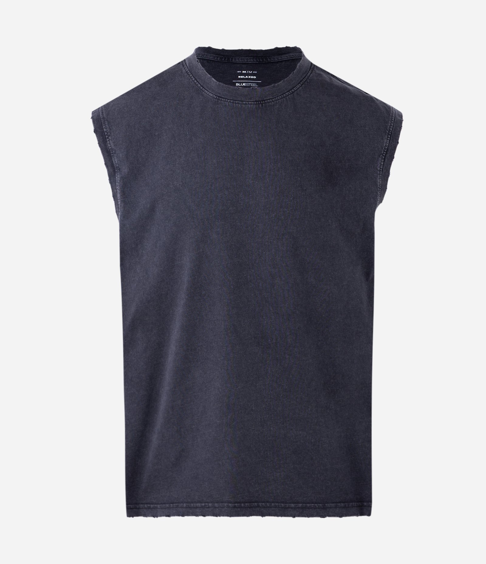 Regata em Algodão com Cava e Gola com Puídos Preto 5