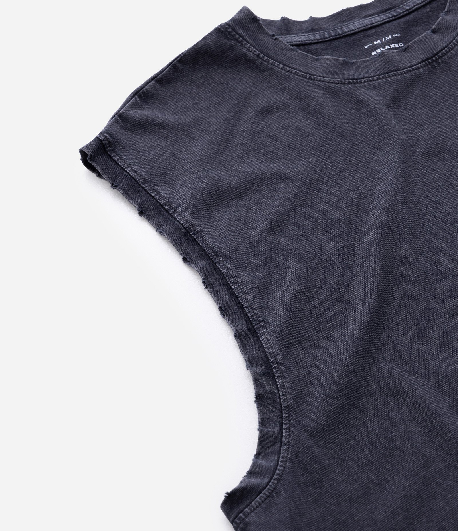 Regata em Algodão com Cava e Gola com Puídos Preto 8