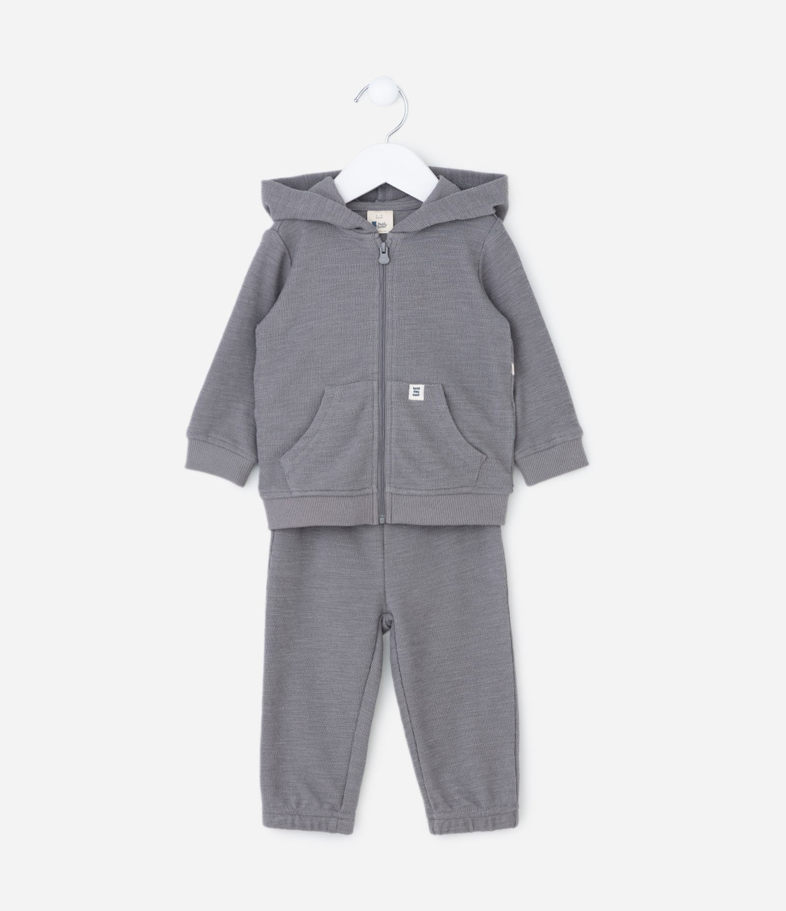 Conjunto Infantil Casaco e Calça Jogger Texturizada – Tam 0 a 18 Meses Cinza 1