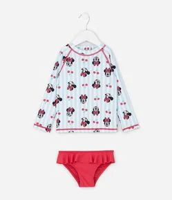 Conjunto Praia Infantil Minnie com Blusa UV - Tam 6 Meses aos 4 Anos