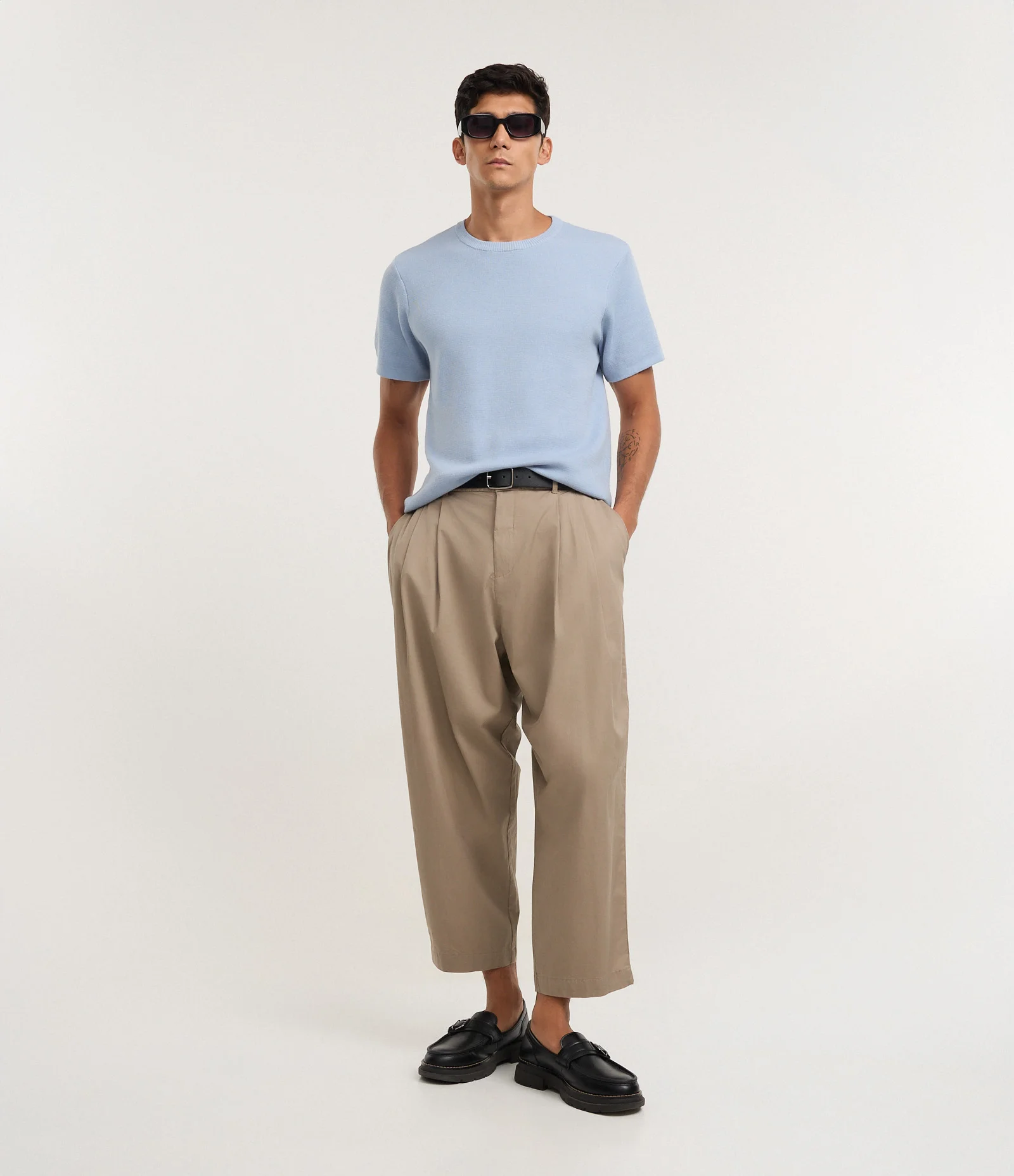 Camiseta Melange com Efeito em Tricô Azul Claro 2