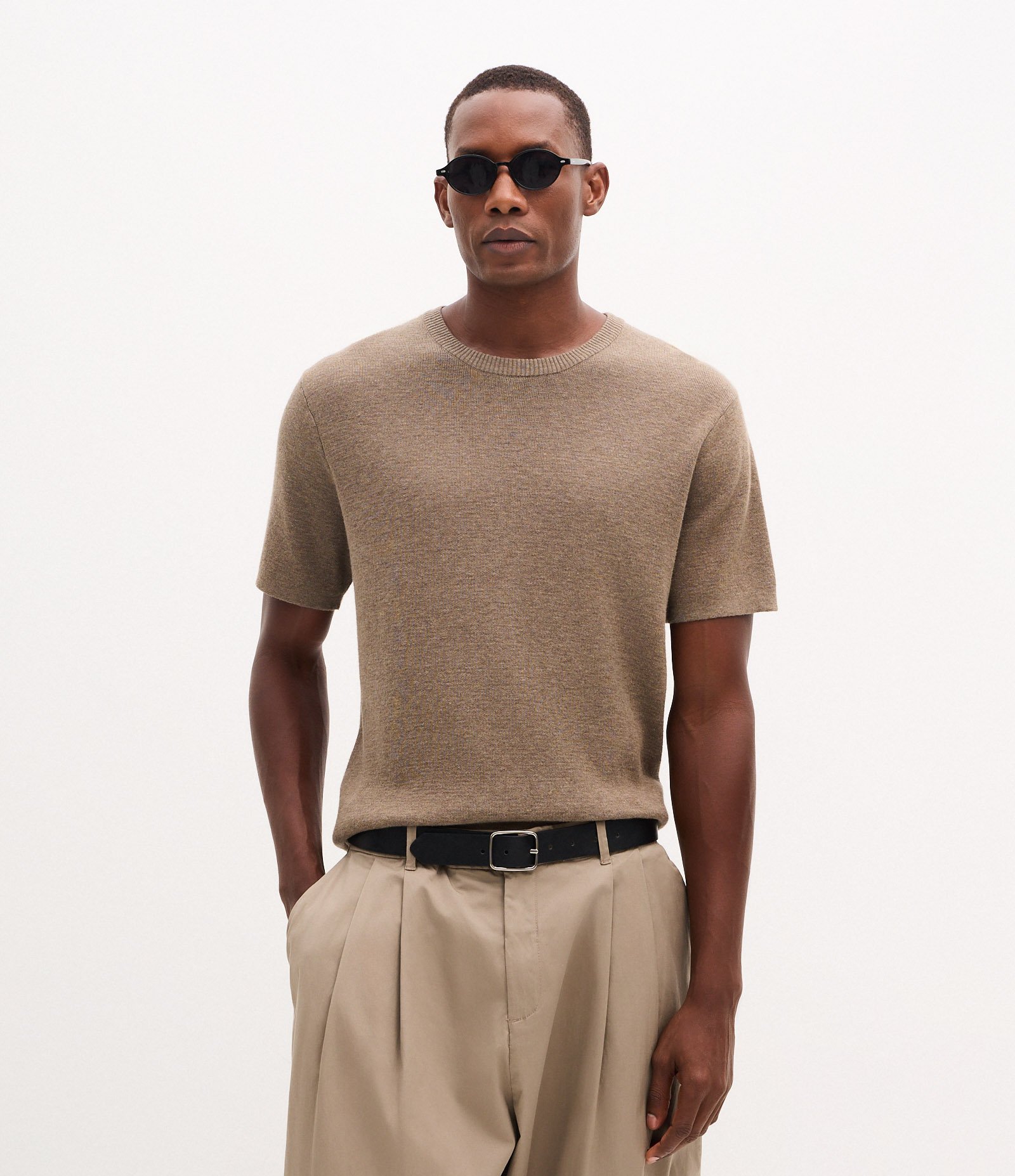 Camiseta Melange com Efeito em Tricô Marrom 1