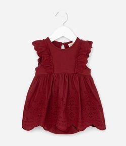 Vestido Body Infantil com Babado Broderie - Tam 0 a 18 meses