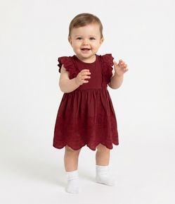 Vestido Body Bebê com Babado Broderie - Tam 0 a 18 meses