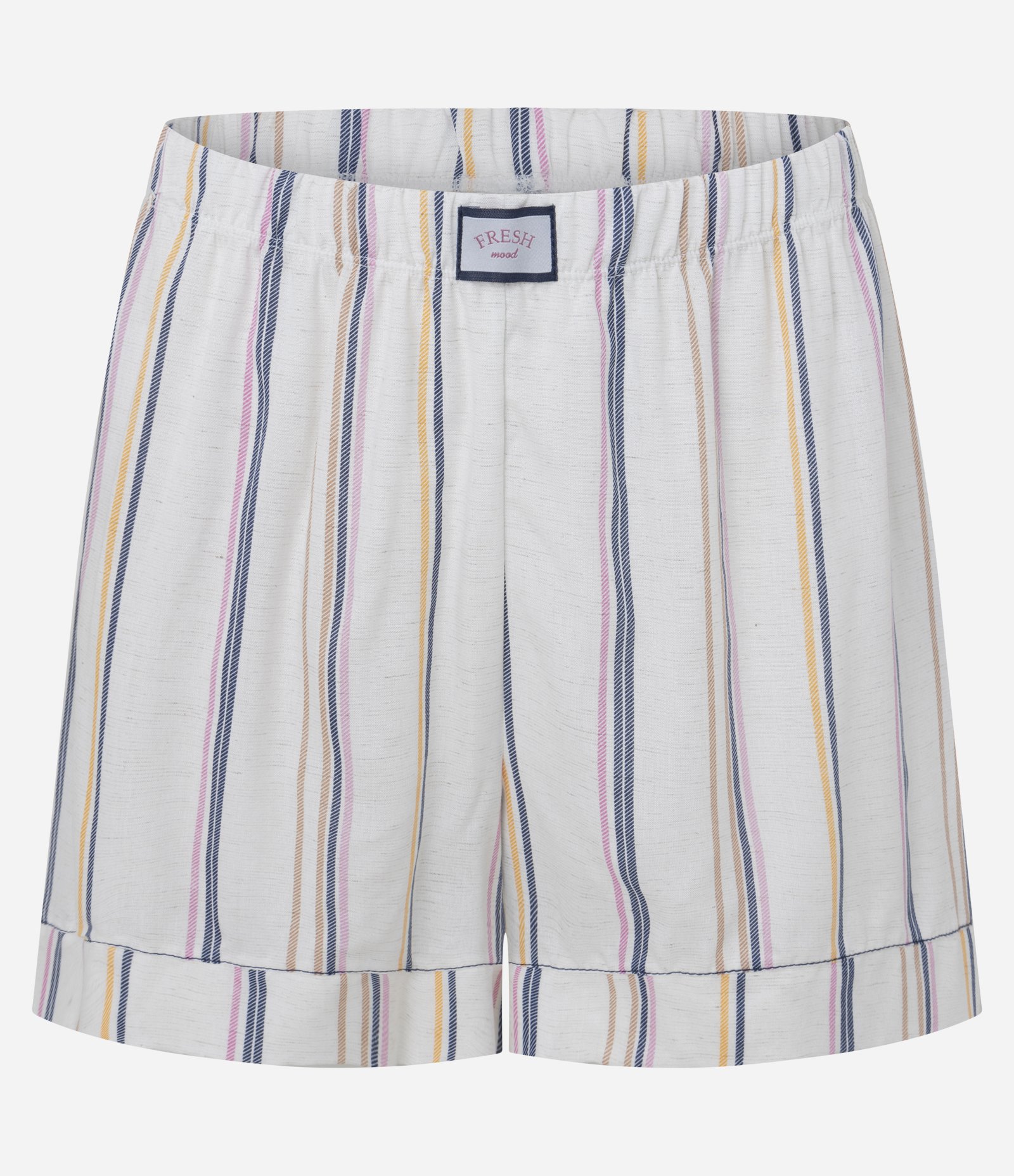 Pijama Short Doll Americano em Viscose com Estampa Listrada Bege 2