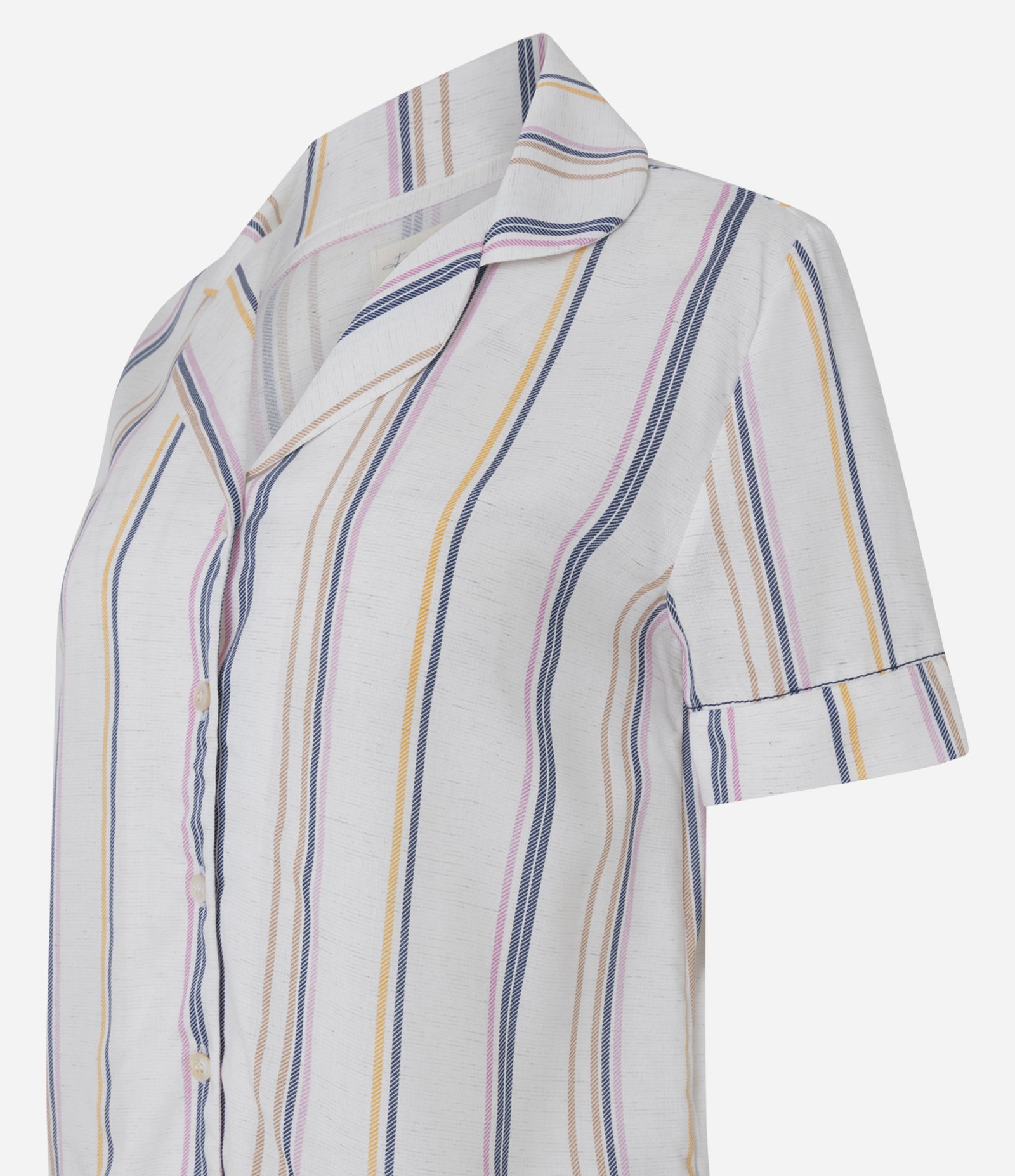 Pijama Short Doll Americano em Viscose com Estampa Listrada Bege 3