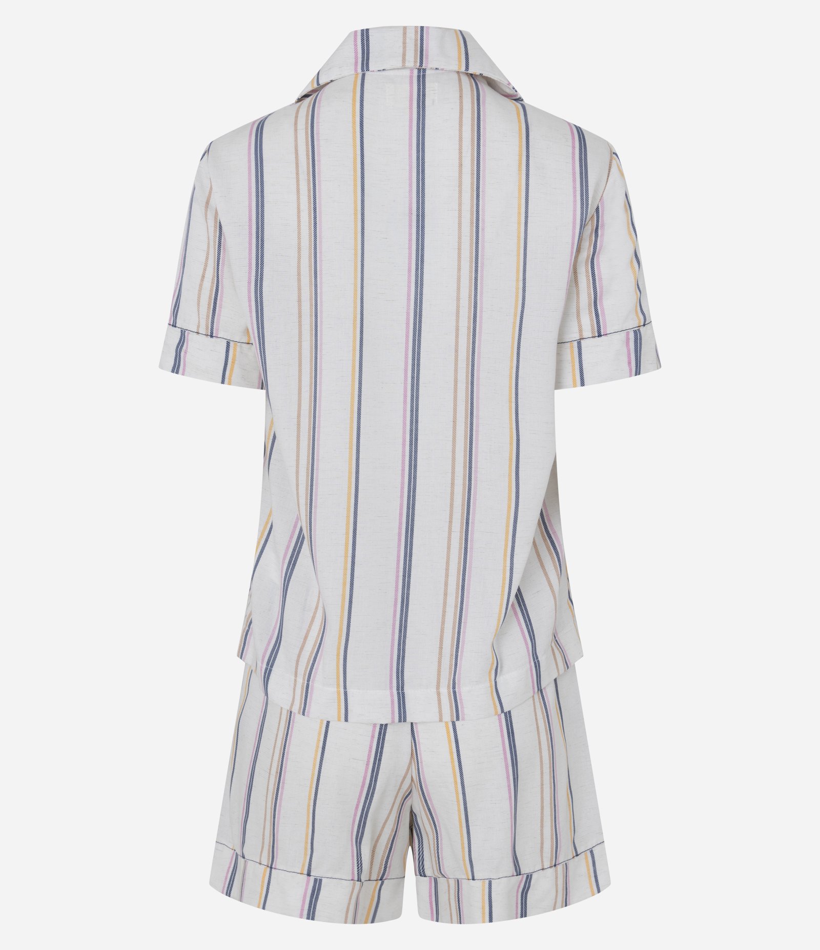 Pijama Short Doll Americano em Viscose com Estampa Listrada Bege 4