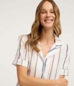 Pijama Short Doll Americano em Viscose com Estampa Listrada