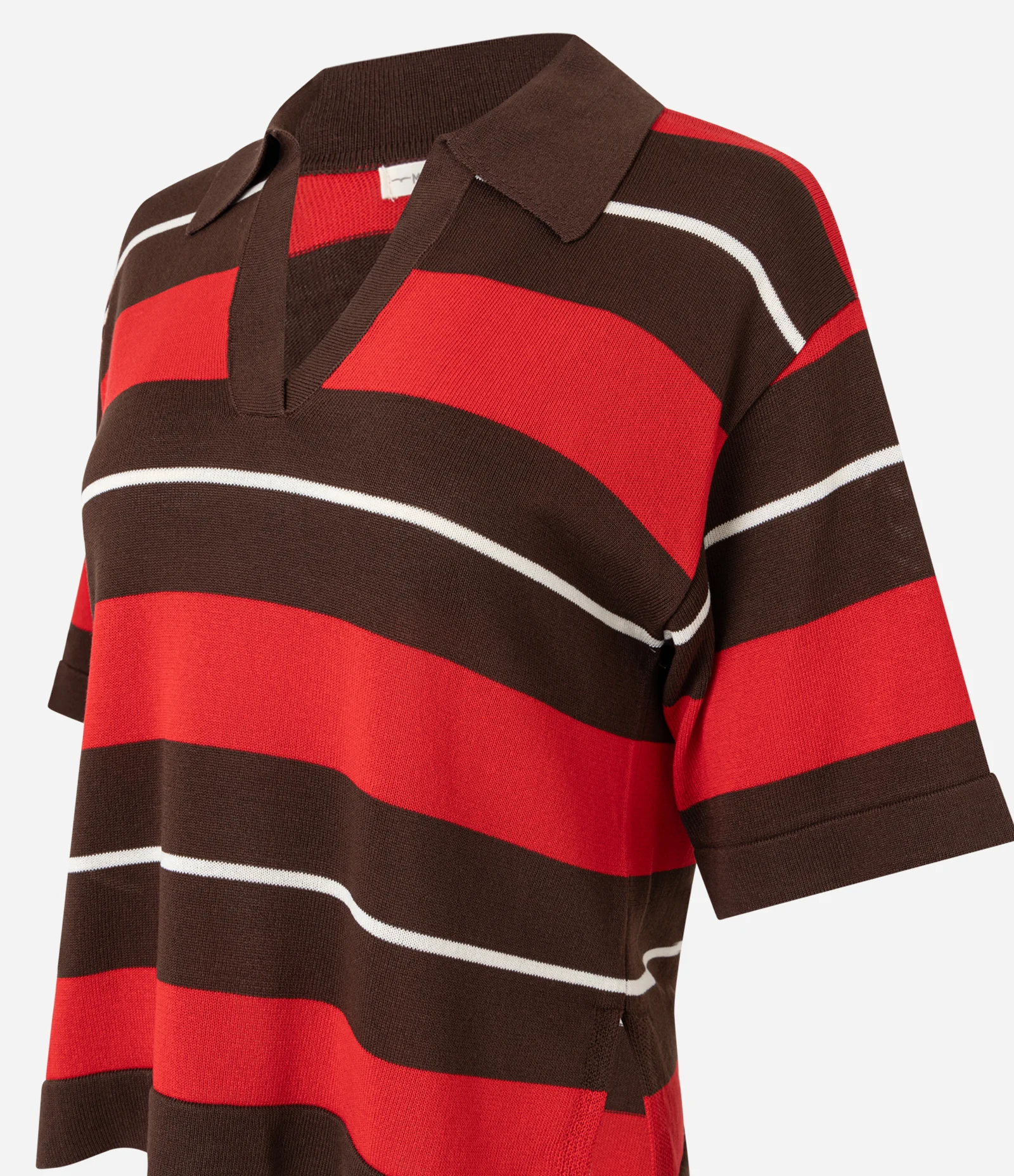 Blusa em Tricô com Gola Polo e Estampa Listrada Vermelho/Marrom 6