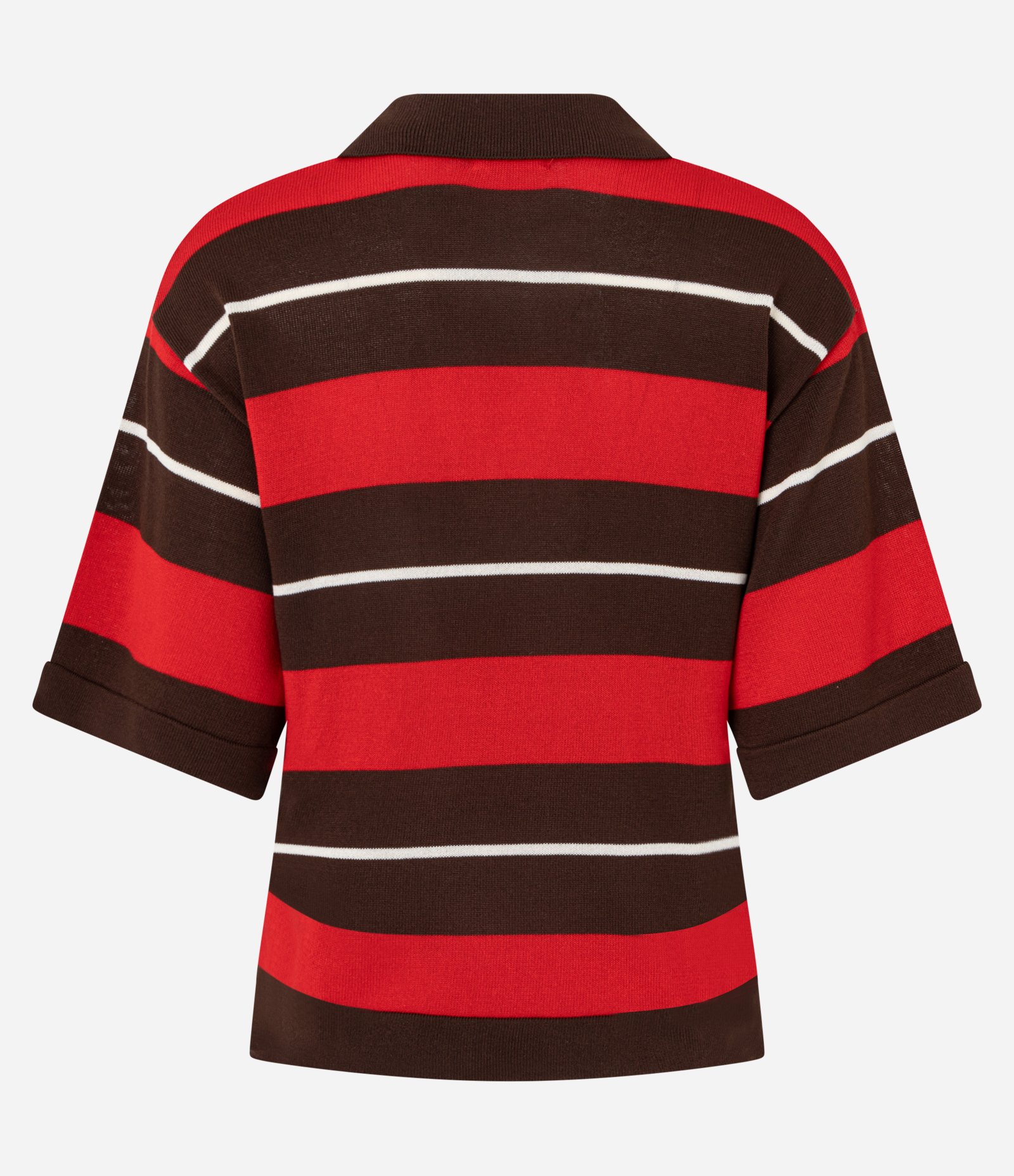 Blusa em Tricô com Gola Polo e Estampa Listrada Vermelho/Marrom 7
