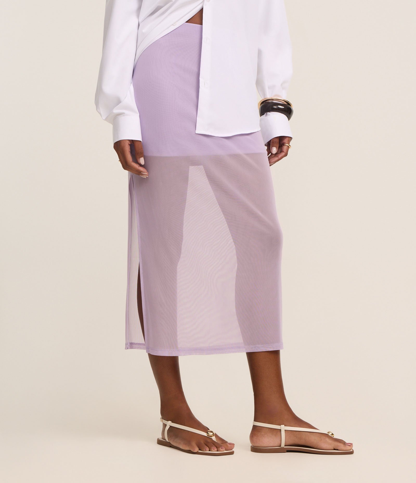 Saia Lápis New Midi em Tule Lilás 3