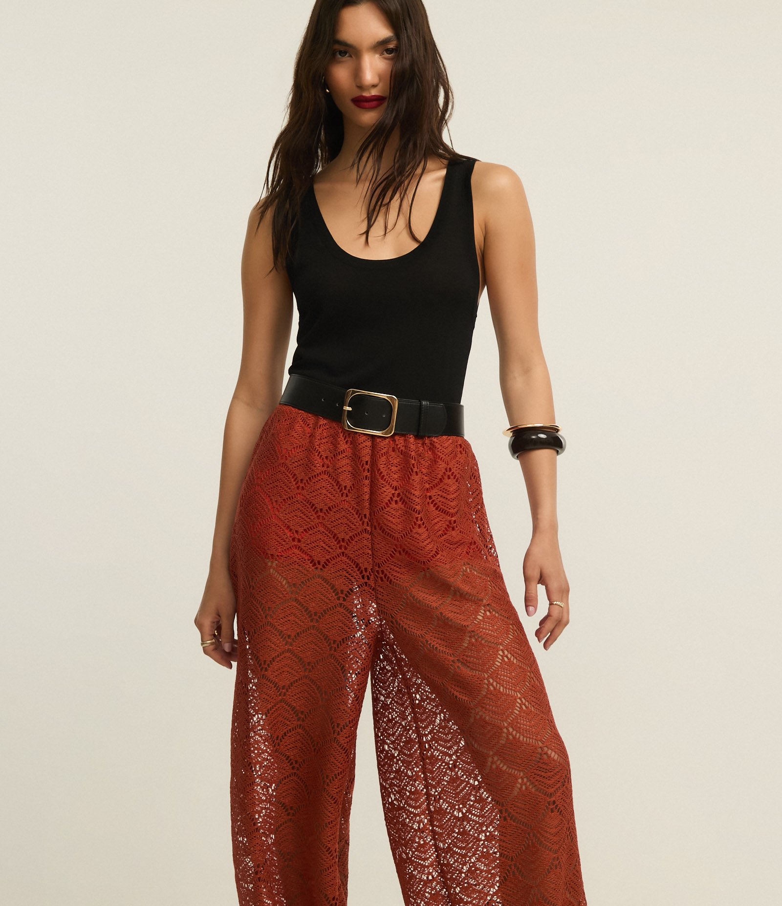 Calça Balloon Cropped com Textura e Sobreposição Vermelho 4