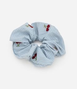 Scrunchie com Listras e Bordado de Cereja
