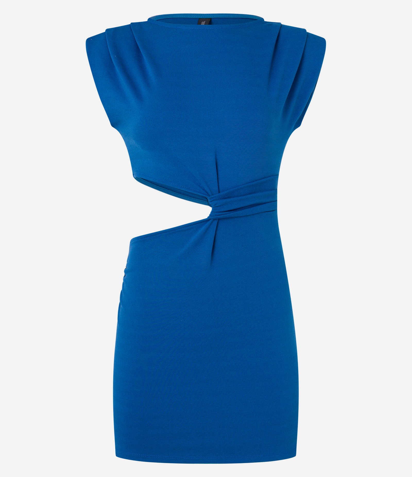 Vestido Curto em Viscose com Ombreiras e Recortes Azul 4