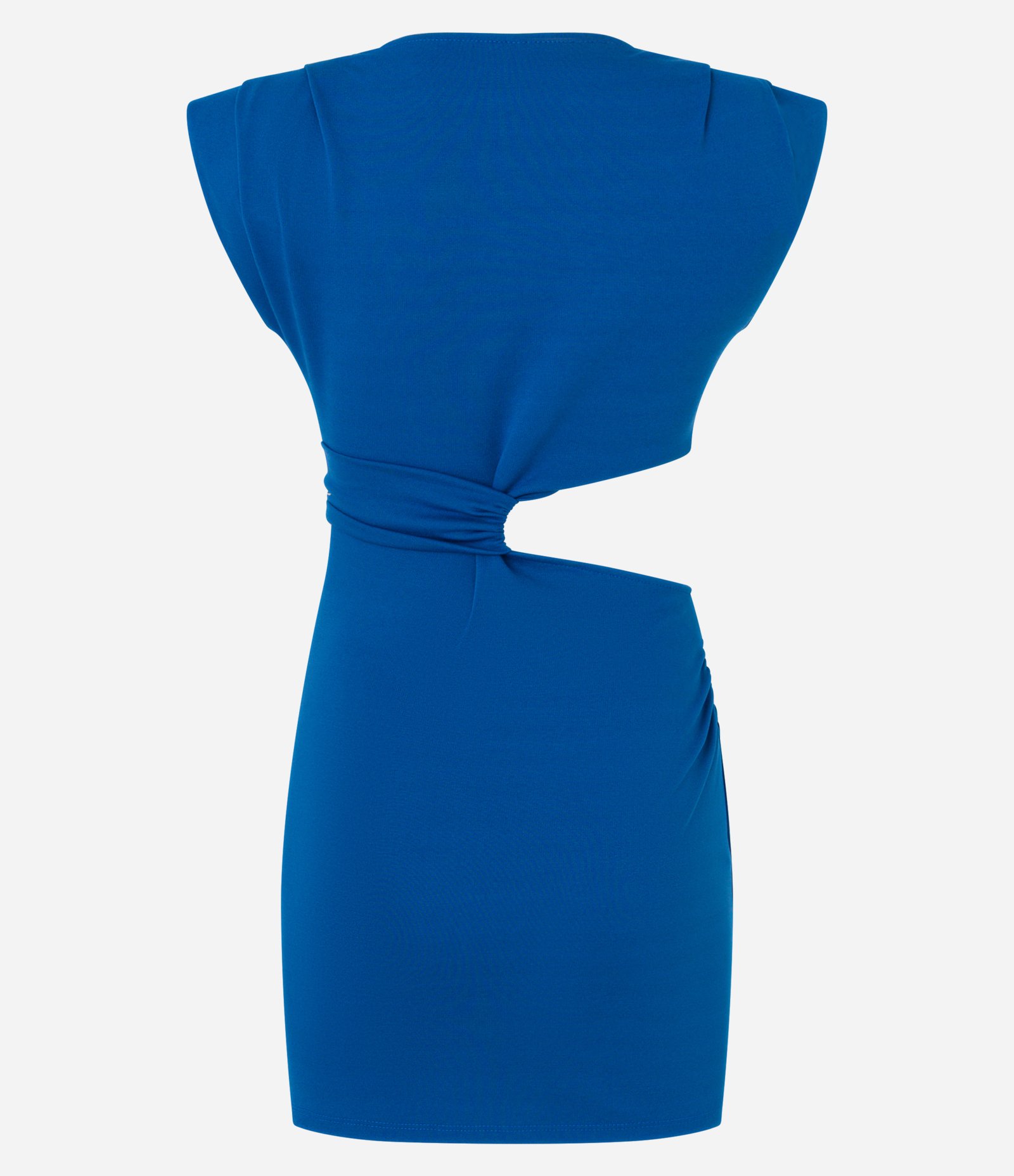 Vestido Curto em Viscose com Ombreiras e Recortes Azul 5