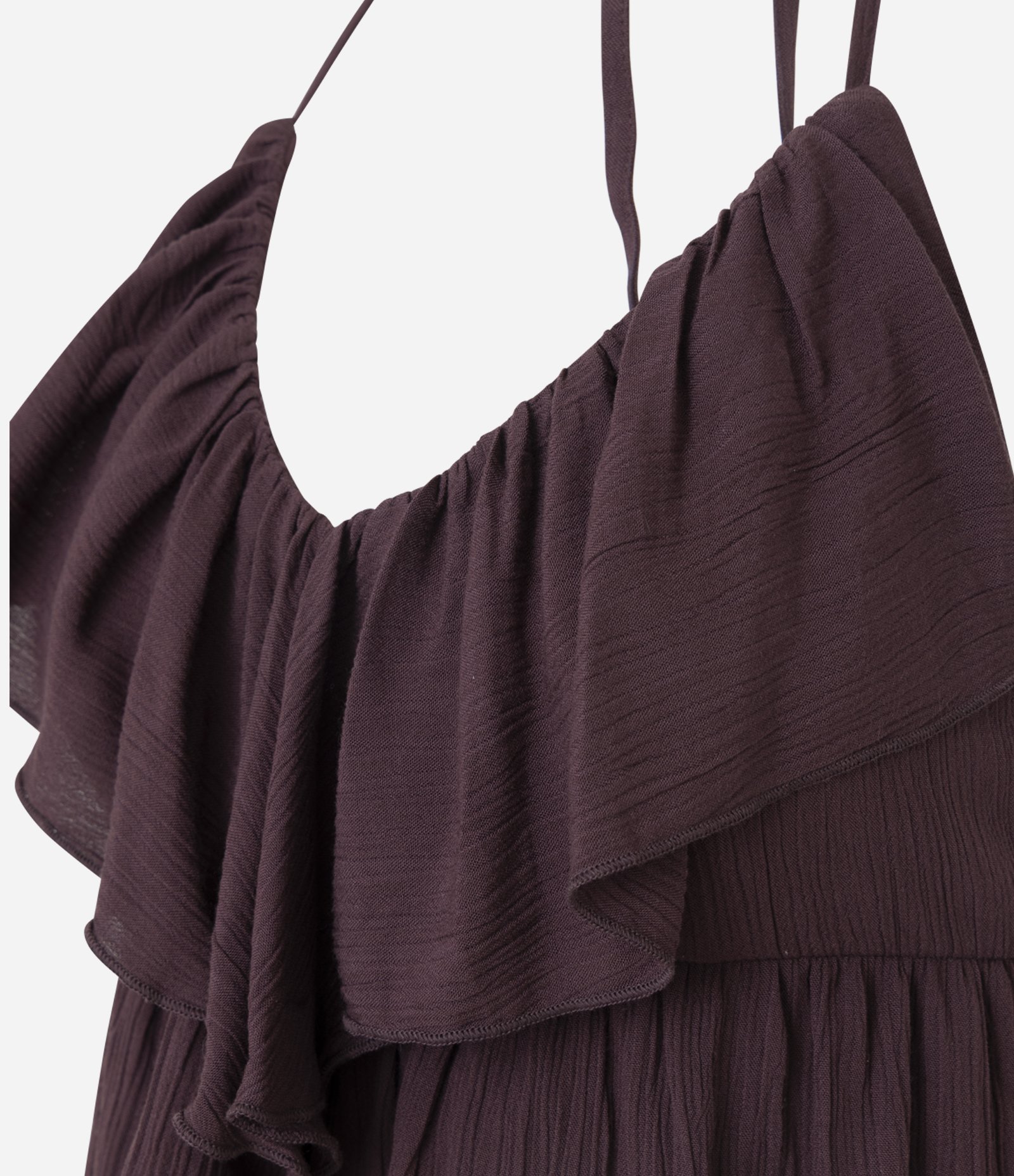 Blusa Frente Única com Babados e Amarração Marrom 5