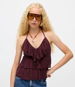 Blusa Frente Única com Babados e Amarração