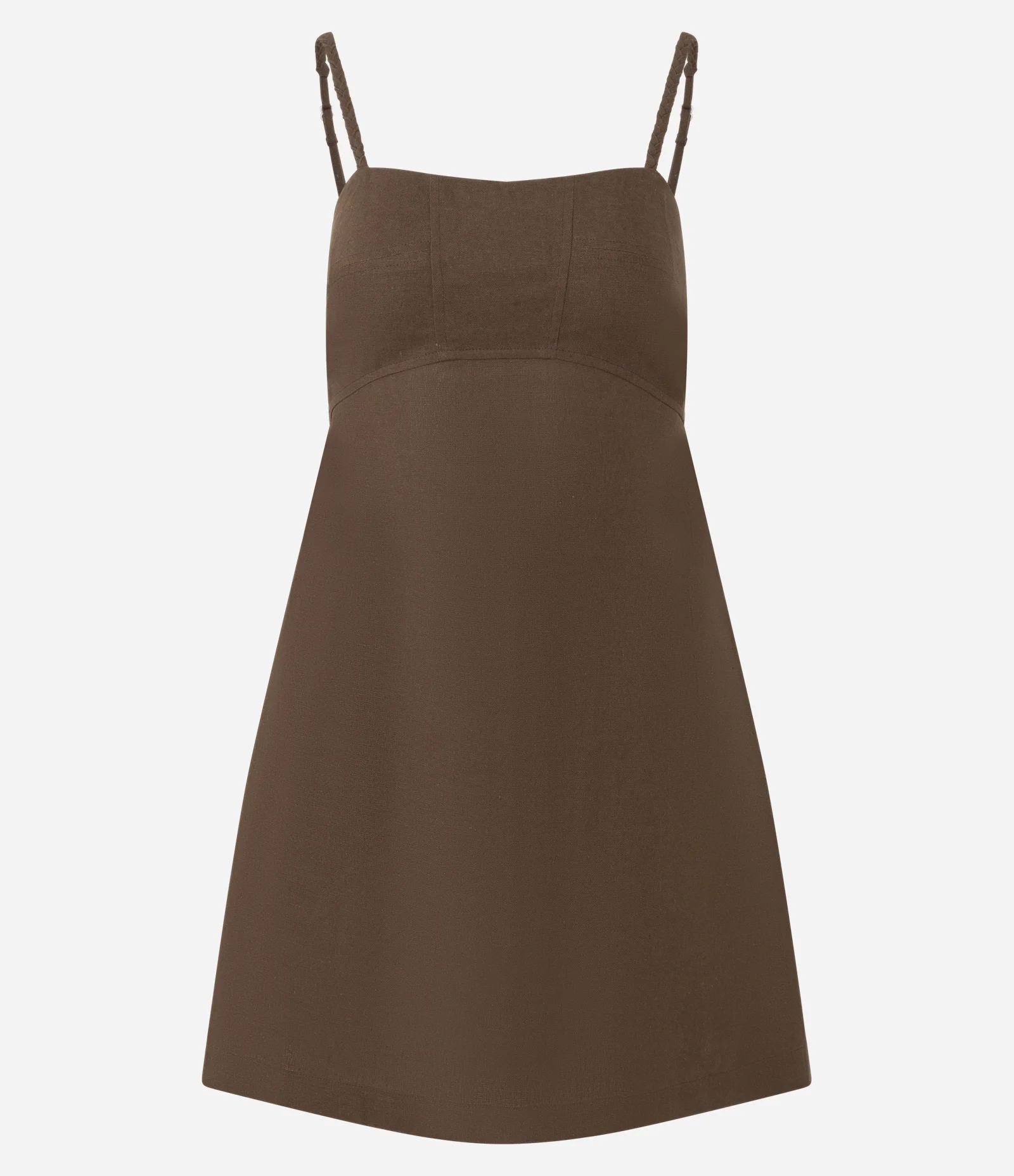 Vestido Curto de Alcinha Trançada com Detalhe no Busto Marrom 1