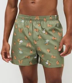 Cueca Samba Canção em Tricoline com Estampa de Capivara