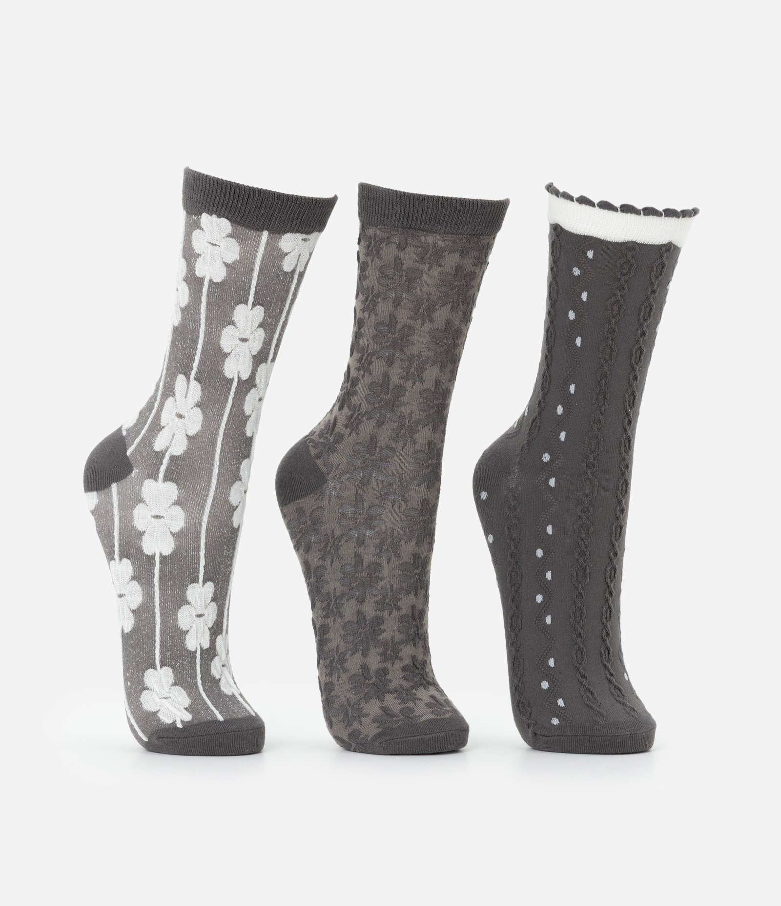 Kit 03 Meias Cano Médio em Algodão Texturizadas Cinza 2