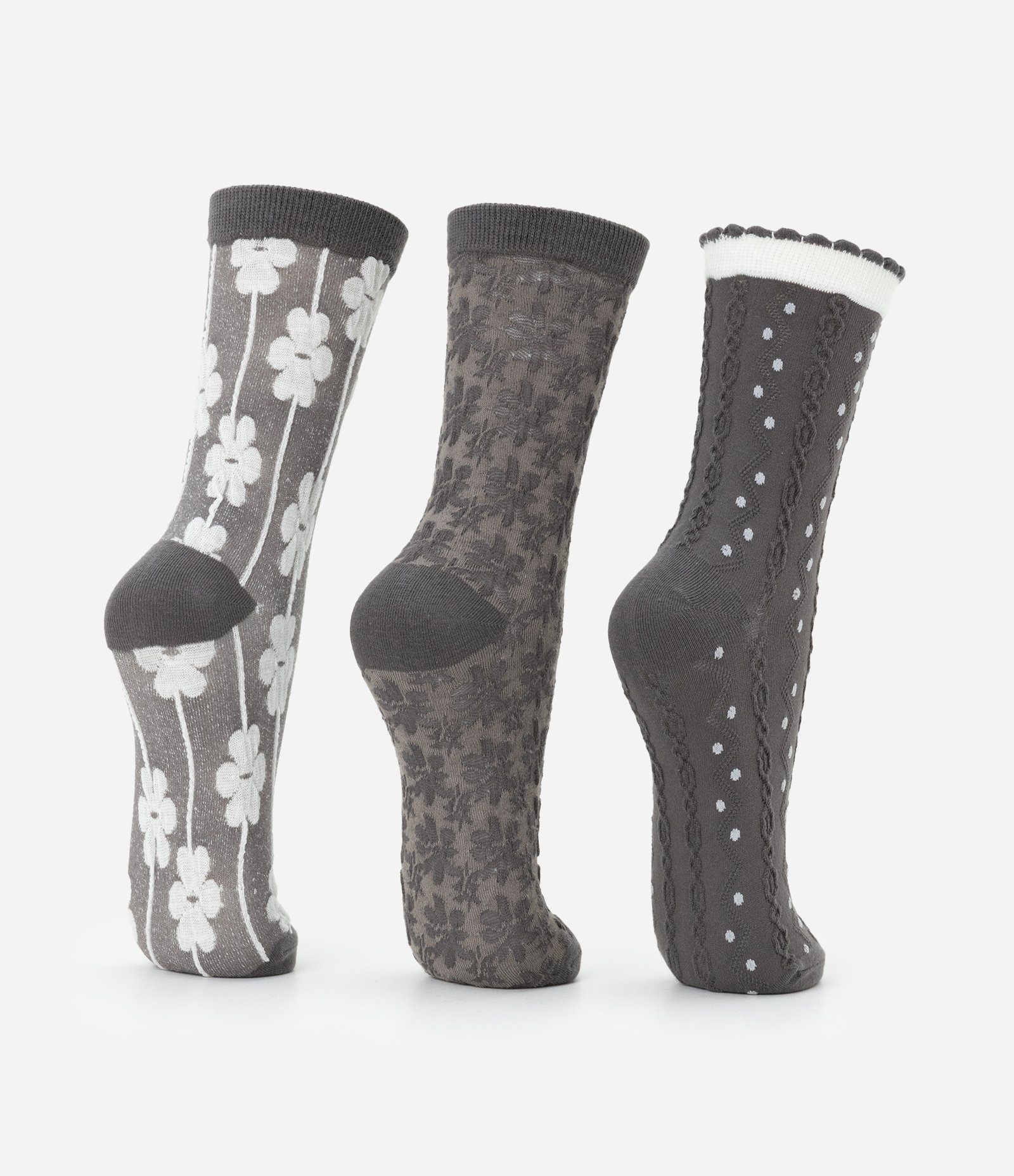 Kit 03 Meias Cano Médio em Algodão Texturizadas Cinza 3