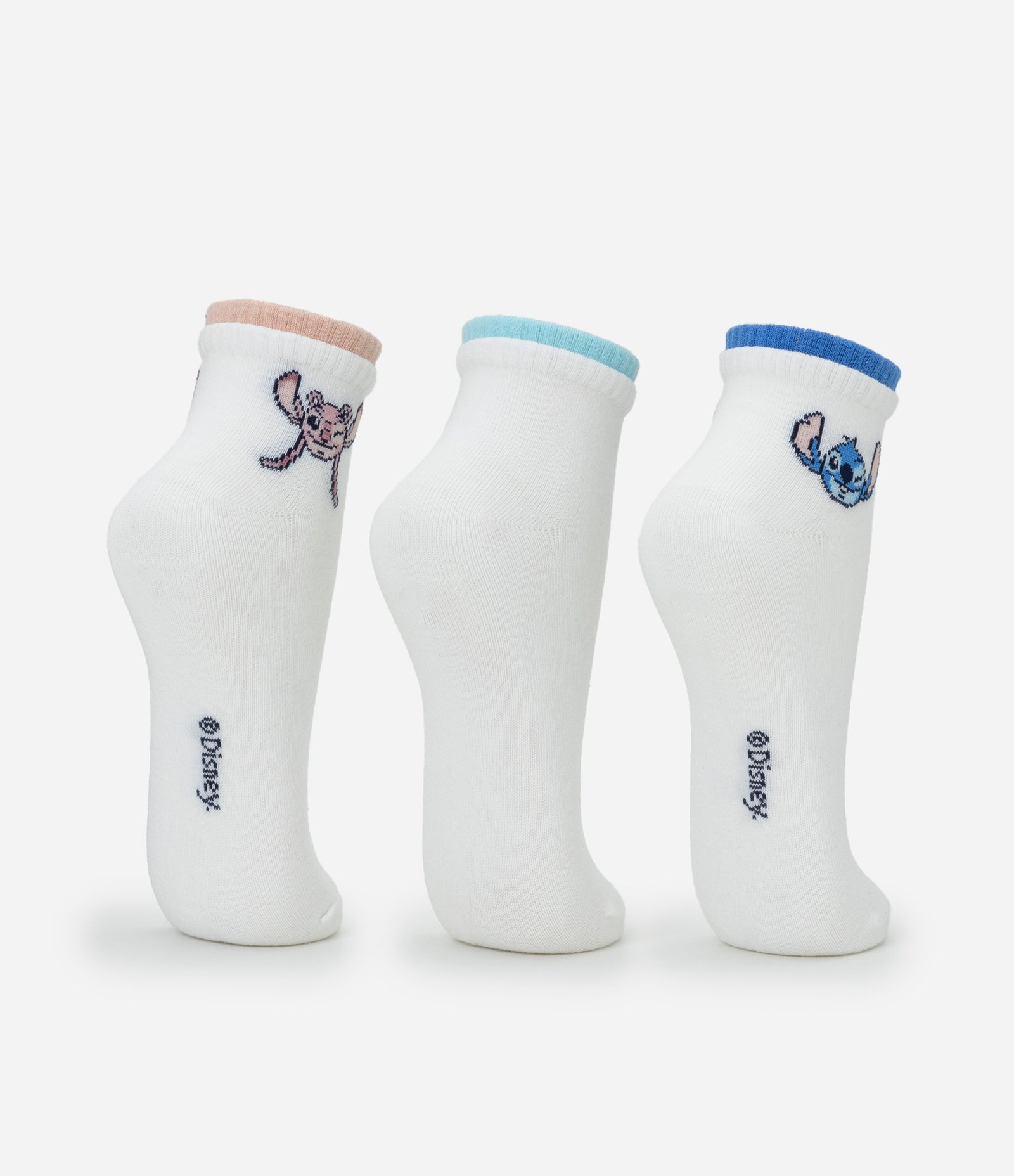 Kit 03 Meias Cano Baixo em Algodão Stitch e Angel Branco 3