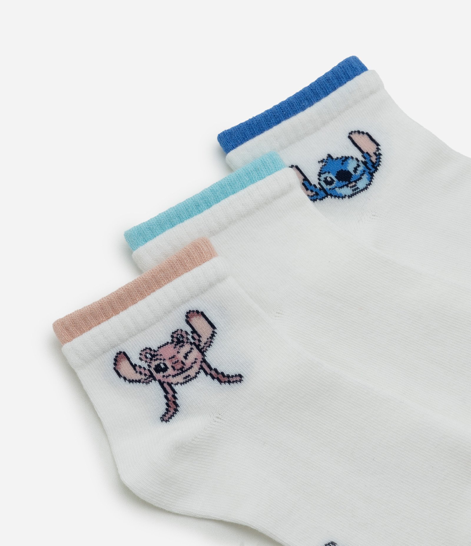 Kit 03 Meias Cano Baixo em Algodão Stitch e Angel Branco 4