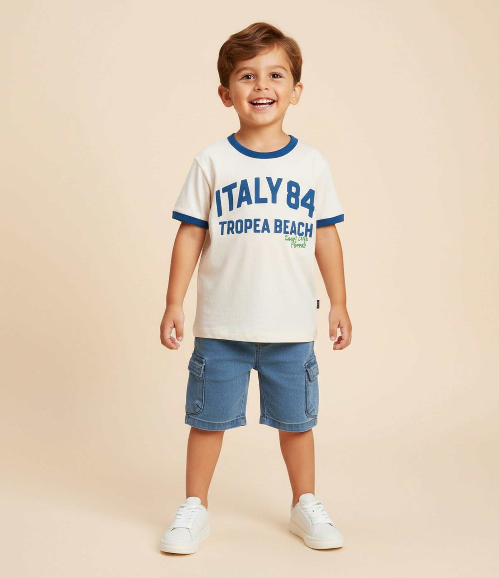Camiseta Infantil com Estampa Italy - Tam 1 a 6 Anos Bege 1