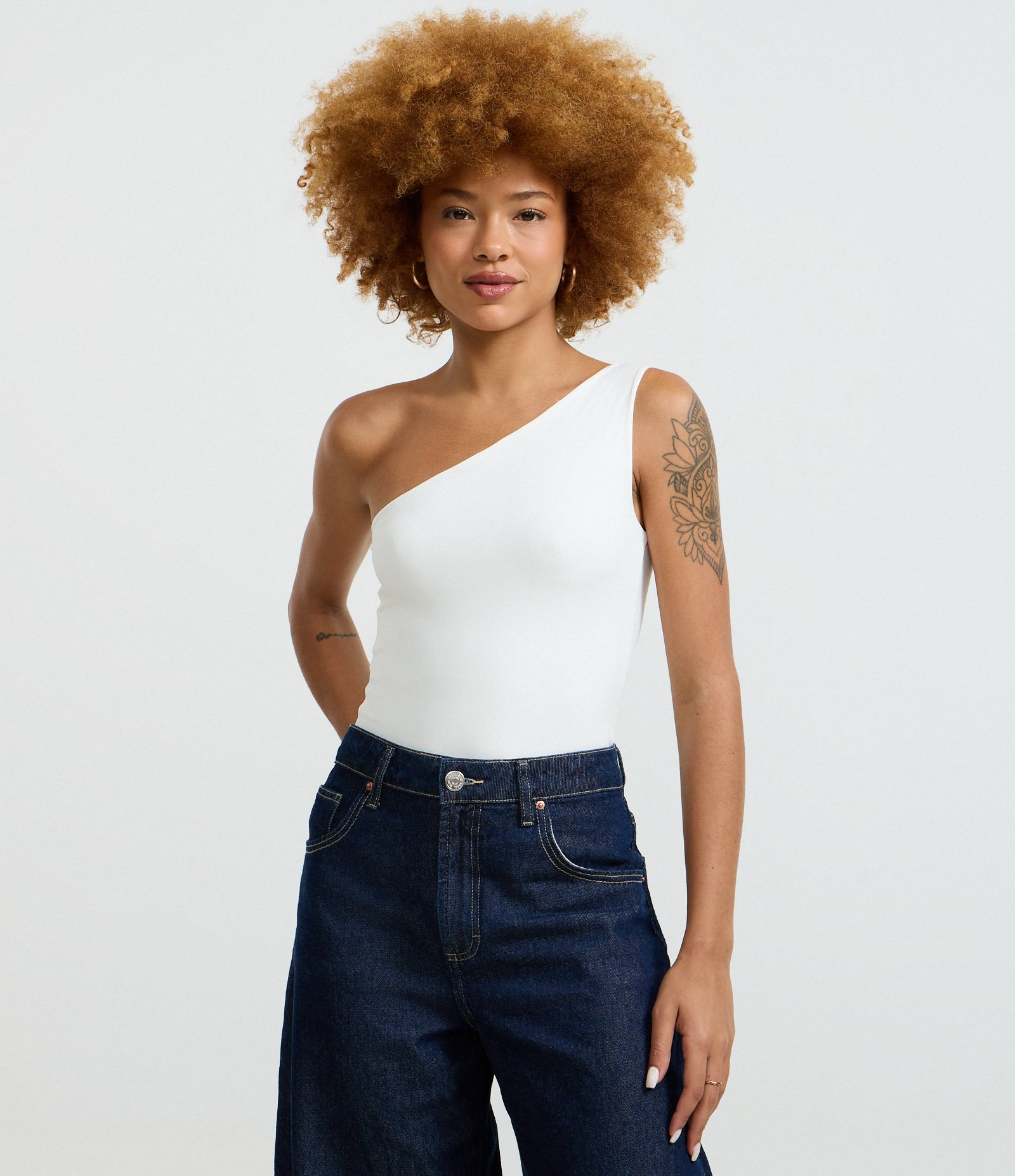 Body Ombro Único em Microfibra Branco 1