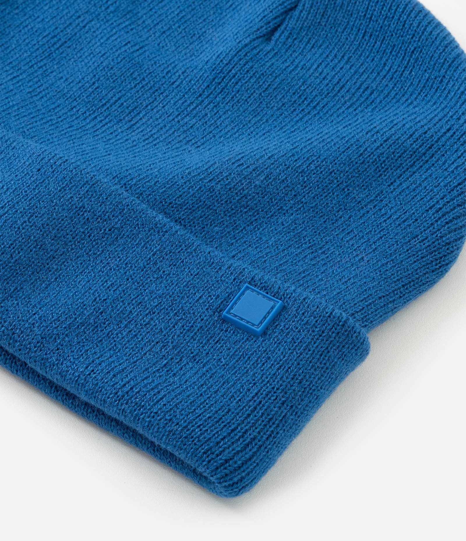 Touca em Tricô com Borda Dobradinha e Etiqueta Aplicada Azul 2
