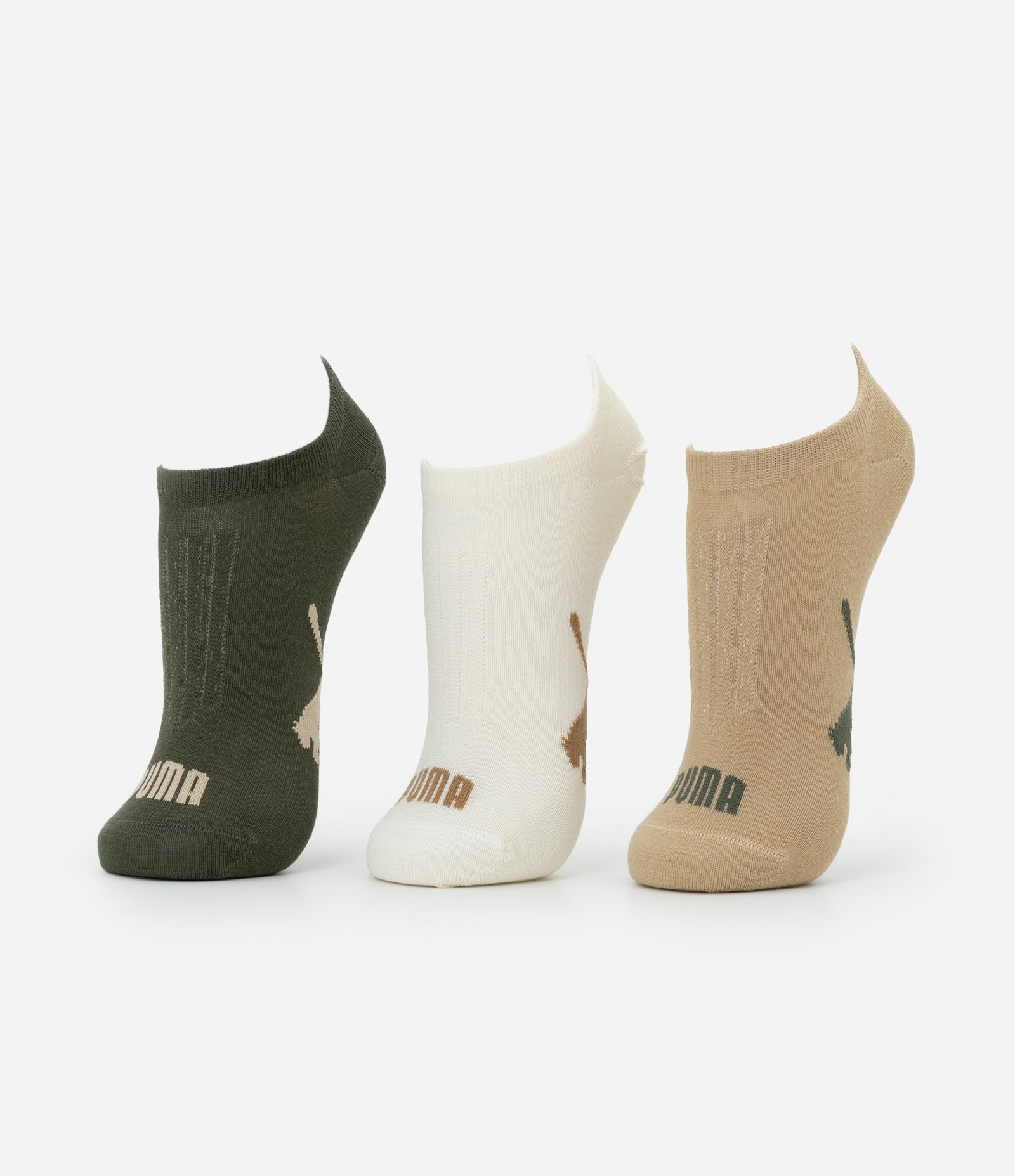 Kit 03 Pares de Meias Esportivas com Cano Invisível Puma Verde/Marrom/Bege 1