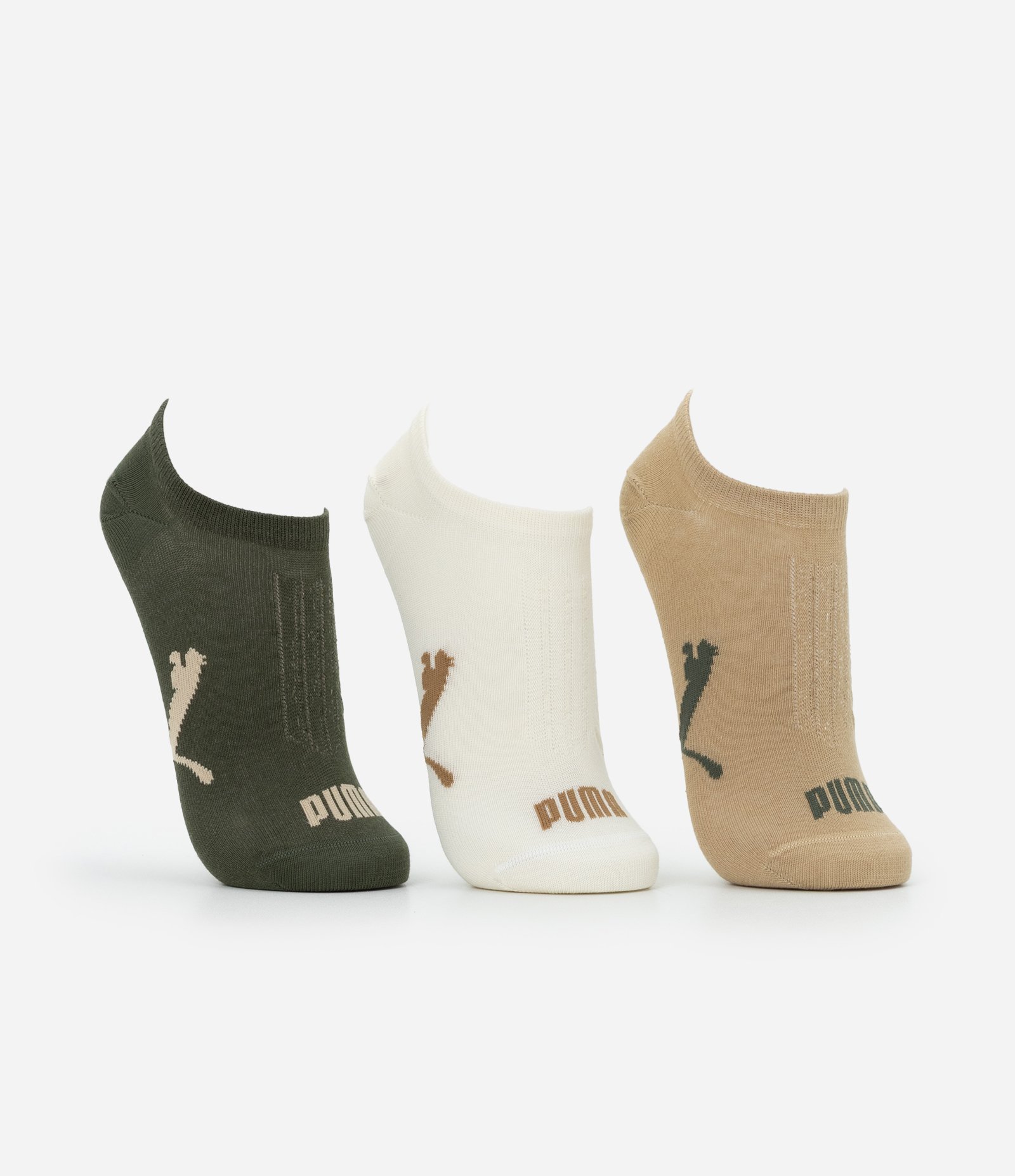 Kit 03 Pares de Meias Esportivas com Cano Invisível Puma Verde/Marrom/Bege 2