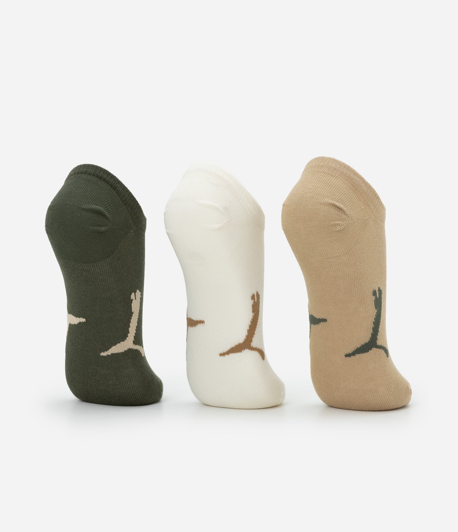 Kit 03 Pares de Meias Esportivas com Cano Invisível Puma Verde/Marrom/Bege 3